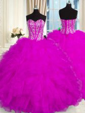 Custom Made Sweetheart Sleeveless Organza 15 Quinceanera Dress Beading and Ruffles Lace Up