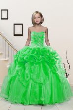Glorious Ball Gowns Sweetheart Sleeveless Organza Floor Length Lace Up Beading and Pick Ups Kids Formal Wear
