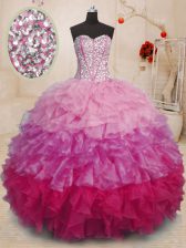 Flare Multi-color Organza Lace Up Sweet 16 Quinceanera Dress Sleeveless Floor Length Beading and Ruffles