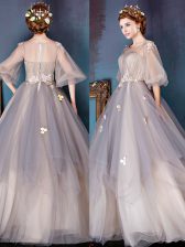 Modest Scoop Half Sleeves Appliques Zipper Homecoming Dress