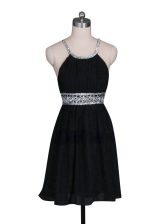 Dynamic Halter Top Chiffon Sleeveless Mini Length Evening Dress and Beading