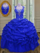  Pick Ups Straps Sleeveless Lace Up Sweet 16 Dress Royal Blue Taffeta