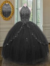  Tulle Sleeveless Floor Length 15 Quinceanera Dress and Beading and Appliques