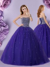 Popular Purple 15 Quinceanera Dress Military Ball and Sweet 16 and Quinceanera with Beading Strapless Sleeveless Lace Up