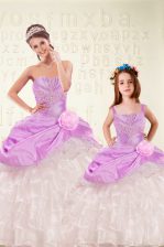 Modern Lilac Sleeveless Beading and Ruffled Layers and Hand Made Flower Floor Length Quinceanera Dresses