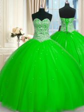 Customized Sleeveless Floor Length Beading and Sequins Lace Up Sweet 16 Dress with 