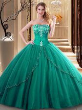  Floor Length Ball Gowns Sleeveless Dark Green Vestidos de Quinceanera Lace Up