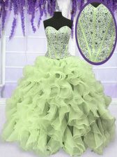 Deluxe Yellow Green Sleeveless Organza Lace Up Vestidos de Quinceanera for Military Ball and Sweet 16 and Quinceanera