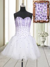 Superior White Sweetheart Neckline Beading Prom Party Dress Sleeveless Lace Up
