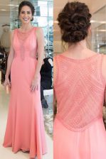  Scoop Floor Length Mermaid Sleeveless Watermelon Red Prom Dress Zipper