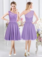 Eye-catching One Shoulder Lavender Sleeveless Chiffon Side Zipper Quinceanera Dama Dress for Prom and Party and Wedding Party