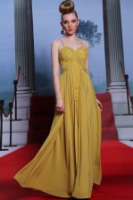  Gold Spaghetti Straps Neckline Appliques Prom Dresses Sleeveless Side Zipper