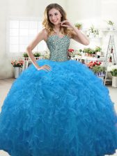 Chic Baby Blue Sweetheart Lace Up Beading and Ruffles 15th Birthday Dress Sleeveless