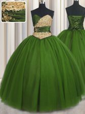 Perfect Ball Gowns 15th Birthday Dress Green Sweetheart Tulle Sleeveless Floor Length Lace Up