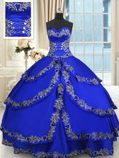  Royal Blue Taffeta Lace Up Sweetheart Sleeveless Floor Length 15th Birthday Dress Beading and Embroidery and Ruffled Layers
