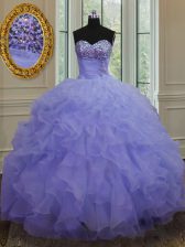 Custom Designed Beading and Ruffles Quinceanera Dress Lavender Lace Up Sleeveless Floor Length