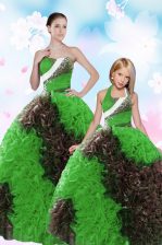  Sweetheart Sleeveless Vestidos de Quinceanera Floor Length Sequins and Pick Ups Multi-color Taffeta