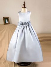 Fine Square Sleeveless Satin Toddler Flower Girl Dress Hand Made Flower Zipper