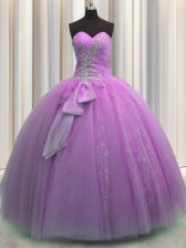  Sleeveless Lace Up Floor Length Beading and Sequins and Bowknot Quinceanera Dress