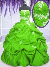Exceptional Taffeta Strapless Sleeveless Lace Up Appliques and Pick Ups Sweet 16 Dresses in 