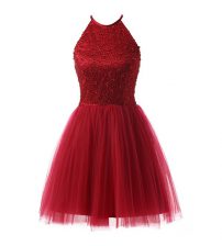 Sophisticated Wine Red Zipper Scoop Beading Chiffon Sleeveless