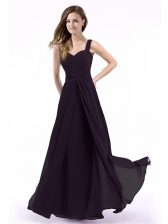 New Arrival Empire Prom Dress Purple Straps Chiffon Sleeveless Floor Length Zipper