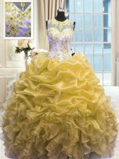 Attractive Scoop Sleeveless Organza 15 Quinceanera Dress Beading and Ruffles Zipper