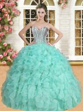  Apple Green Sweetheart Lace Up Beading and Ruffles Quinceanera Gown Sleeveless