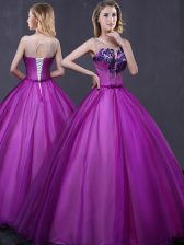 Dramatic Scoop Floor Length Ball Gowns Sleeveless Purple Quinceanera Dress Lace Up