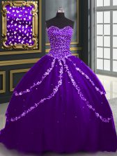 Modern With Train Purple 15 Quinceanera Dress Sweetheart Sleeveless Brush Train Lace Up