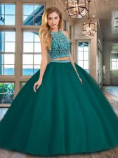 Best Selling Scoop Sleeveless Backless Sweet 16 Dresses Dark Green Tulle