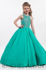 Sleeveless Zipper Floor Length Beading Pageant Gowns For Girls
