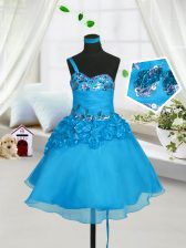  Baby Blue Lace Up Little Girls Pageant Dress Wholesale Beading and Hand Made Flower Sleeveless Knee Length
