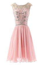 Best Selling Scoop Sleeveless Zipper Tea Length Beading Prom Dresses