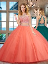  Watermelon Red Scoop Neckline Beading 15th Birthday Dress Sleeveless Backless