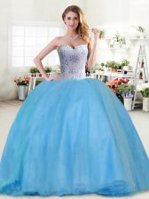  Baby Blue Sleeveless Beading Floor Length Quinceanera Gowns