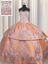 Exquisite Taffeta Sleeveless Floor Length Quinceanera Gown and Beading and Embroidery