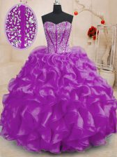 Fantastic Purple Sleeveless Floor Length Beading and Ruffles Lace Up 15 Quinceanera Dress