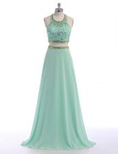 Cute Scoop Beading Apple Green Criss Cross Sleeveless With Train Sweep Train