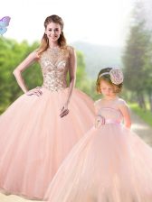 Spectacular Scoop Sleeveless Beading Lace Up Ball Gown Prom Dress
