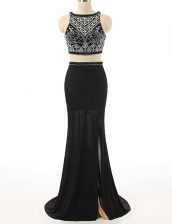  Black Scoop Zipper Beading Evening Dress Brush Train Sleeveless
