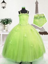  Sleeveless Zipper Floor Length Beading and Appliques Kids Pageant Dress