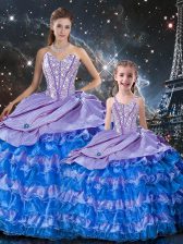  Multi-color Organza Lace Up Sweetheart Sleeveless Floor Length Ball Gown Prom Dress Beading and Ruffles