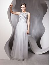  Silver Scoop Zipper Beading Prom Dresses Sleeveless