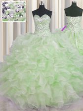 Custom Made Green Sweetheart Lace Up Beading and Ruffles Quinceanera Dresses Sleeveless