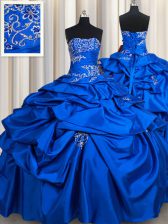 Extravagant Strapless Sleeveless Taffeta Quinceanera Dress Beading and Pick Ups Lace Up