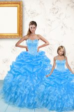  Organza Sleeveless Floor Length Sweet 16 Quinceanera Dress and Beading and Ruffles and Pick Ups