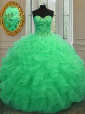  Sweetheart Sleeveless Lace Up Quince Ball Gowns Green Organza