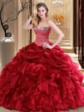 Lovely Red Sleeveless Floor Length Beading and Pick Ups Lace Up Quince Ball Gowns