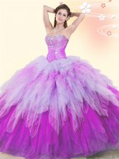  Sleeveless Tulle Floor Length Lace Up Quinceanera Gowns in Multi-color with Beading and Ruffles